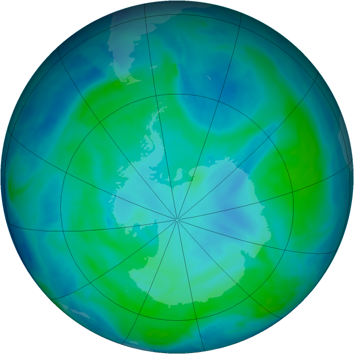 Antarctic ozone map for 15 January 2009